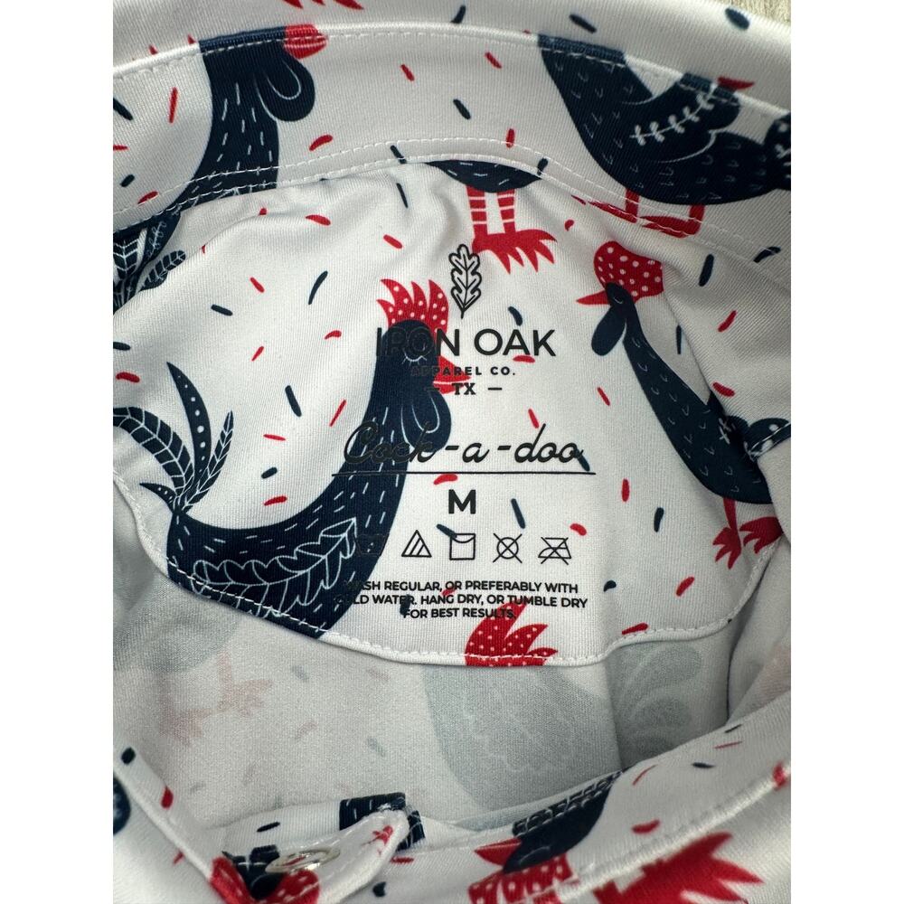 Iron Oak Rooster Western Golf Pearl Snap Polo White Red — Medium - Picture 7 of 10
